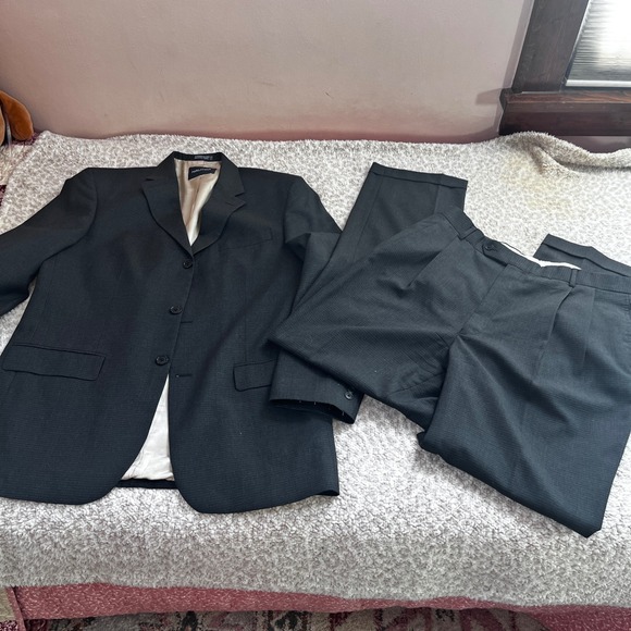 Nautica Mens Wool Cashmere Suit 42R W36 Charcoal Grey 3-Button Pleated Lord Tayl - Picture 3 of 16